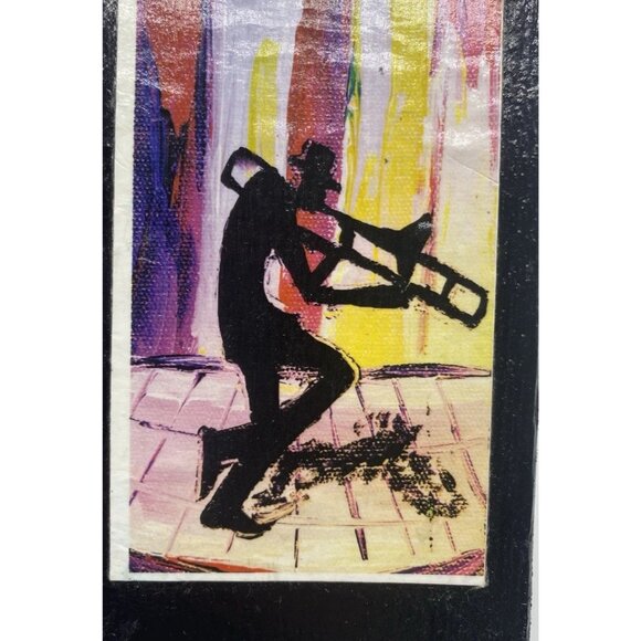 Collage Art Cat On The Roof Handmade Jazz Player Musician Wood Trombone Colorful - Picture 12 of 16